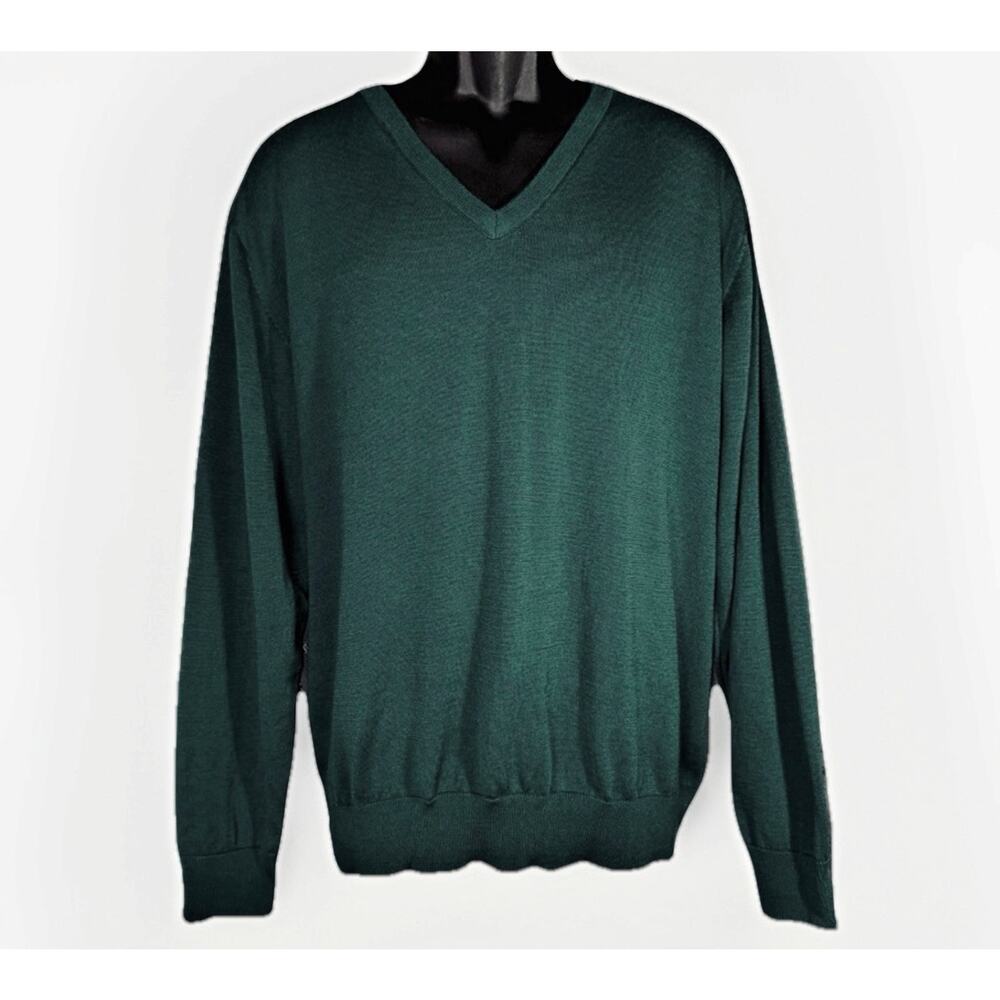 FIELDS Large Washable Australian Merino Wool Luxury Sweater Forest Green V Neck - Picture 2 of 7
